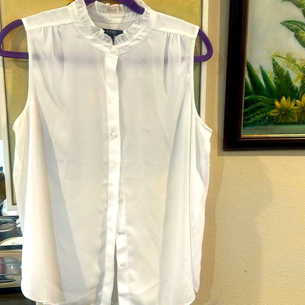 NYDJ Cream Blouse with Ruffle Accents